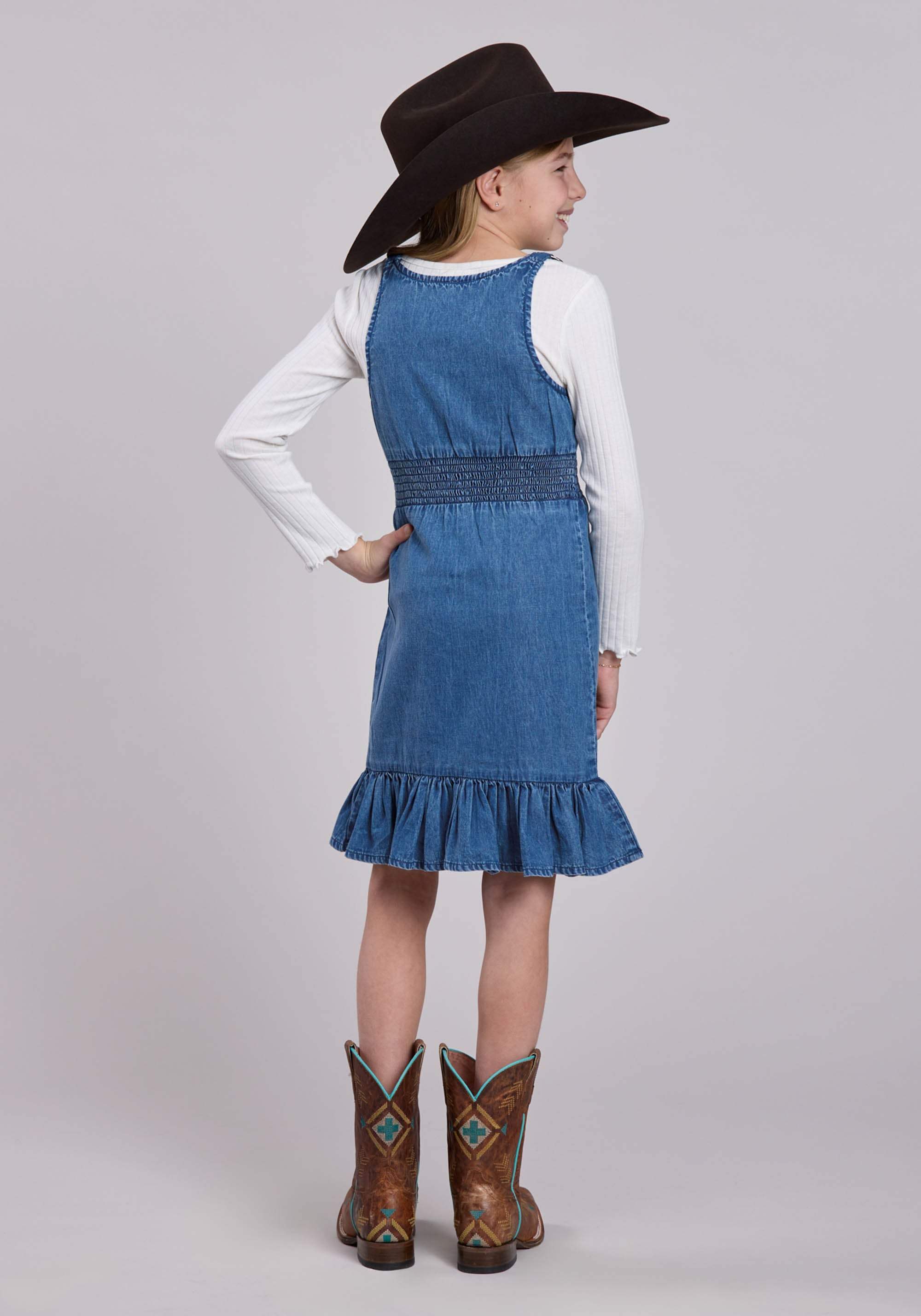 Roper Girls Sleeveless Dress Pullover Dk Blue Denim Tank Western Dress - Roper - Flyclothing LLC