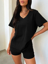 V-Neck T-Shirt and Shorts Set - Trendsi - Flyclothing LLC
