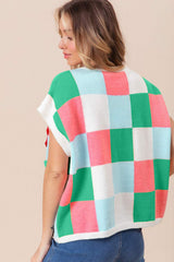 BiBi Flower Patch Checkered Sweater Vest - Trendsi - Flyclothing LLC