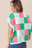 BiBi Flower Patch Checkered Sweater Vest - Trendsi - Flyclothing LLC