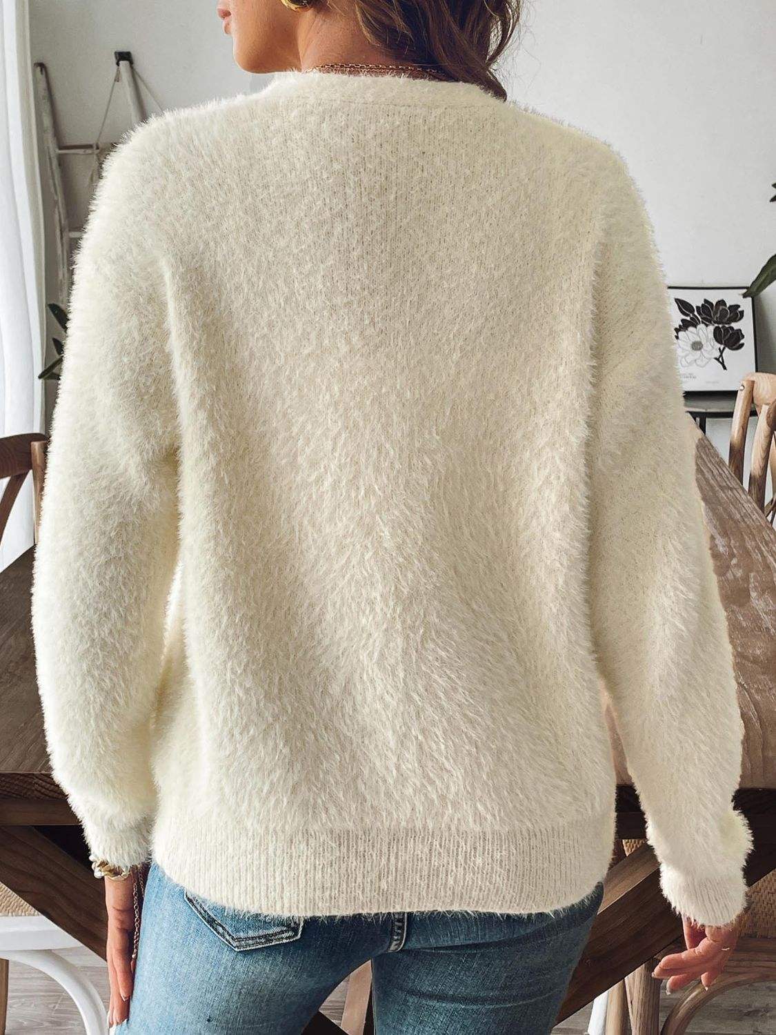 Button Up V-Neck Long Sleeve Cardigan - Trendsi - Flyclothing LLC