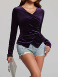 Ruched Surplice Long Sleeve Top - Trendsi - Flyclothing LLC