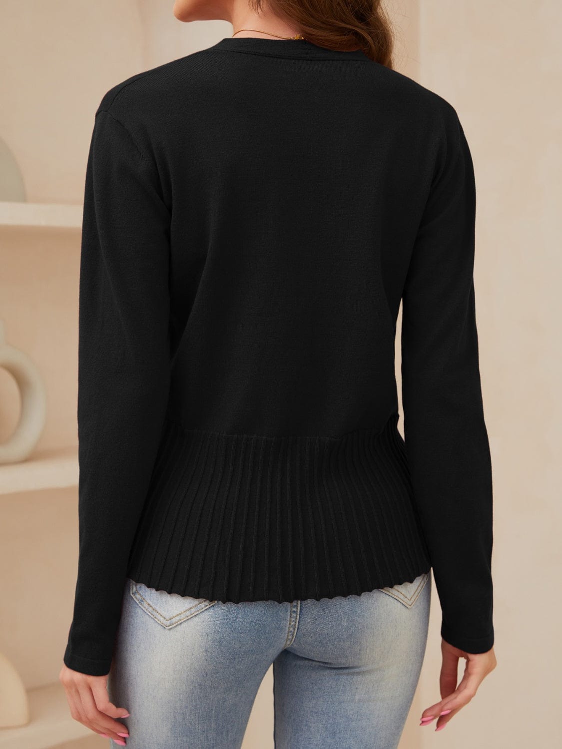 Open Front Long Sleeve Cardigan - Trendsi