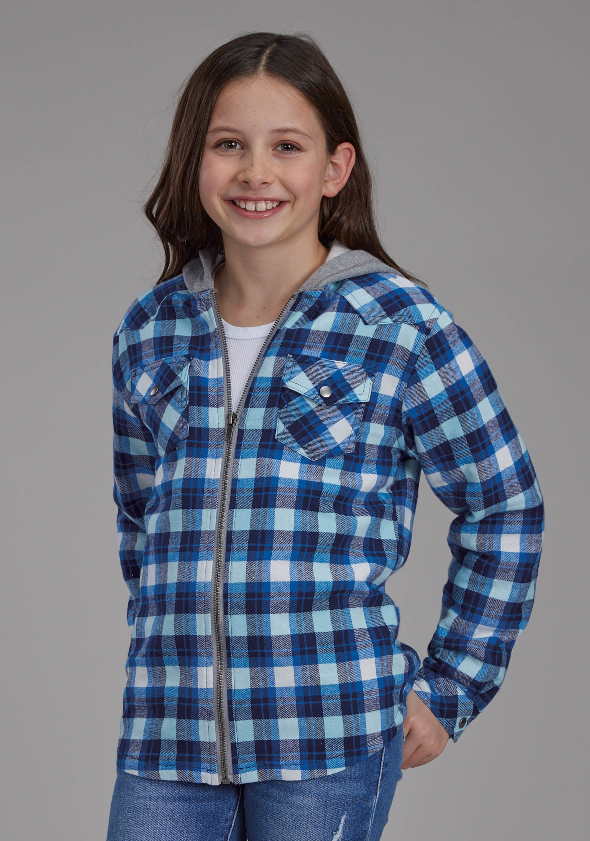 Roper Girls Thermal Lined Flannel Shirt Snap Jacket