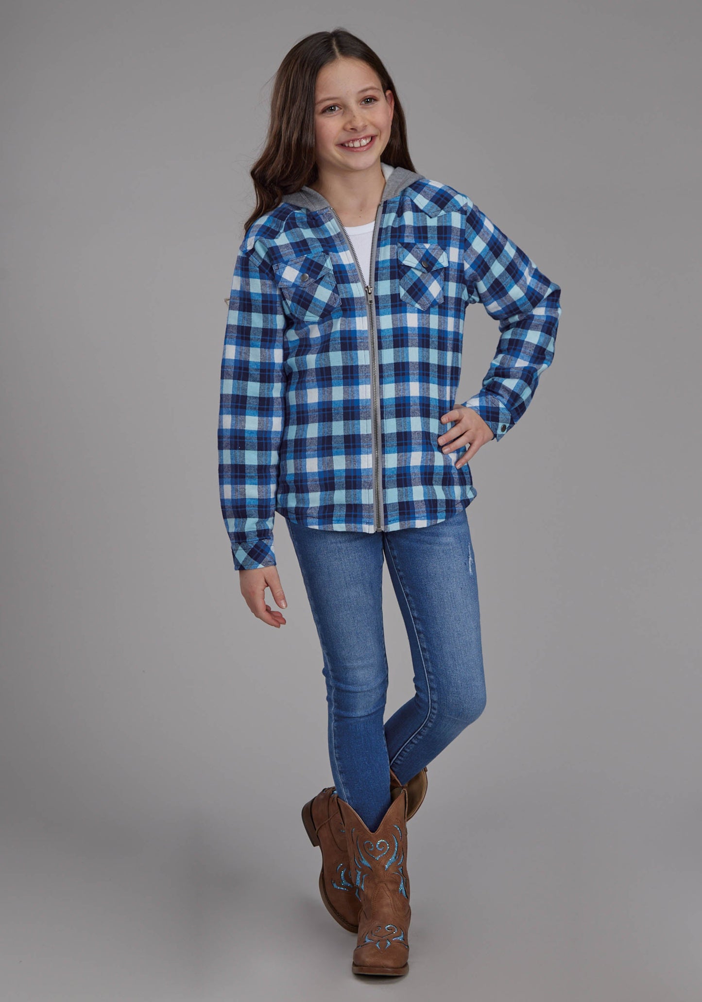 Roper Girls Thermal Lined Flannel Shirt Snap Jacket