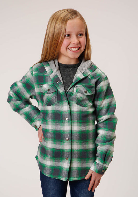 Roper Girls Long Sleeve Snap Thermal Lined Flannel Shirt Jacket Gray