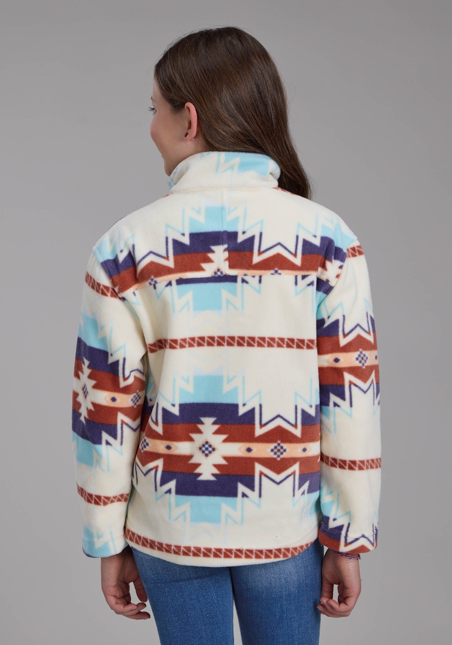 Roper Girls Lg Cream Aztec Printed Fleece Snap Jacket