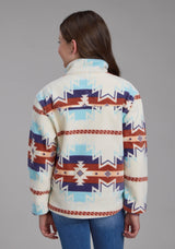 Roper Girls Lg Cream Aztec Printed Fleece Snap Jacket