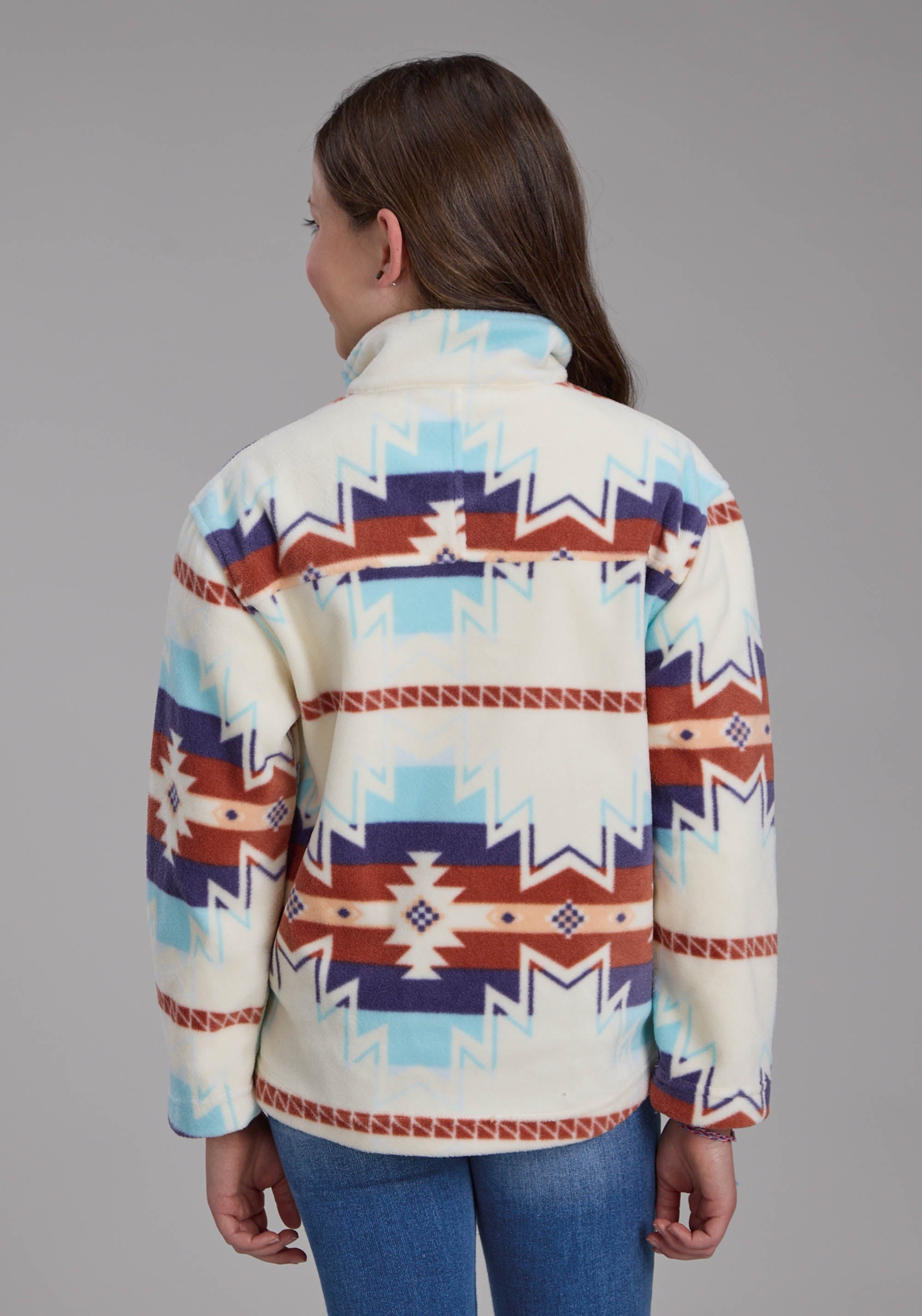 Roper Girls Lg Cream Aztec Printed Fleece Snap Jacket