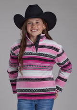 Roper Girls Pink Black Aztec Printed Aztec Snap Jacket