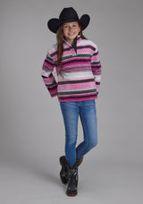 Roper Girls Pink Black Aztec Printed Aztec Snap Jacket