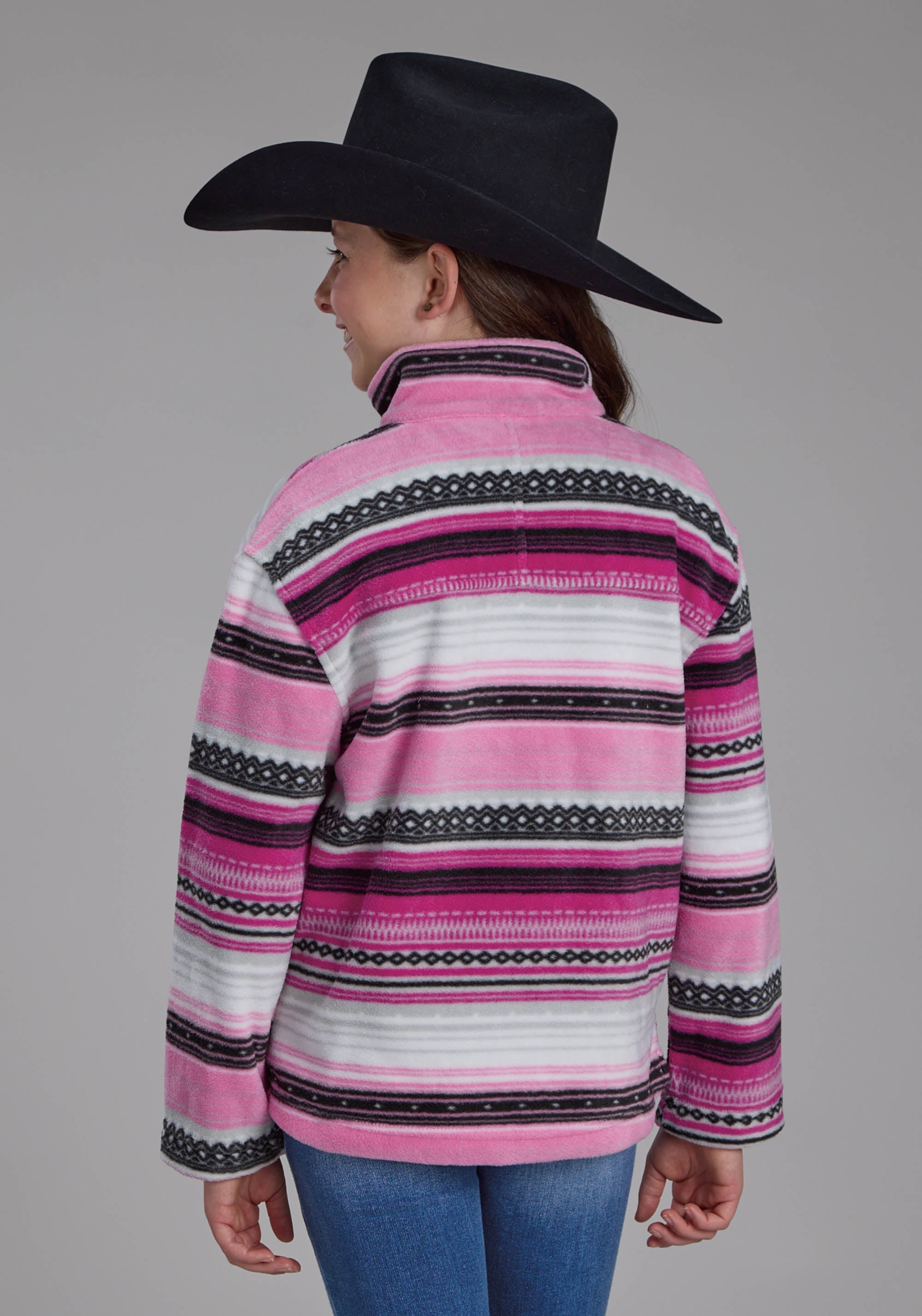 Roper Girls Pink Black Aztec Printed Aztec Snap Jacket