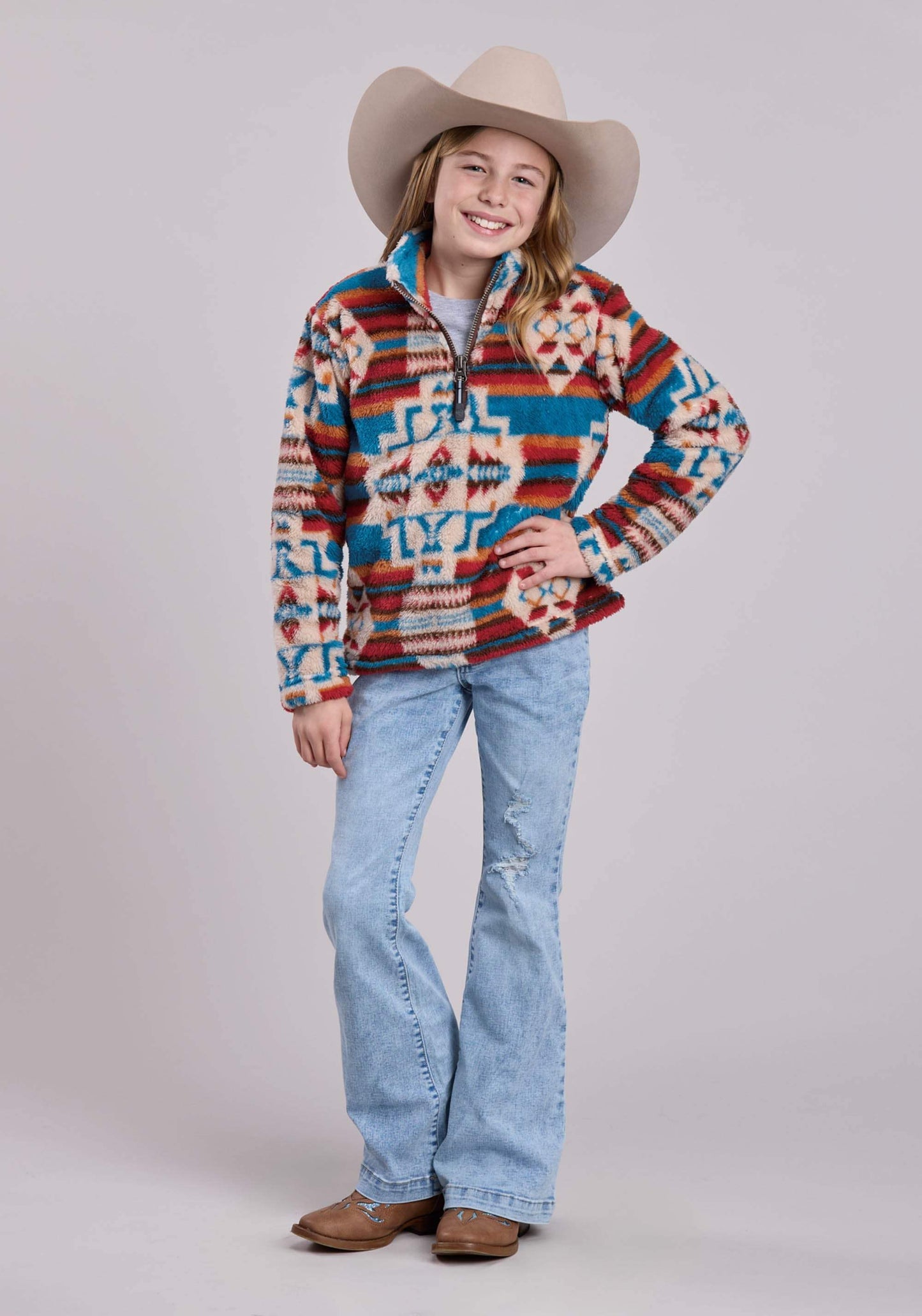 Roper Girls Jacket Snap 1/4 Zip Polar Fleece Pullover Western Jacket - Roper - Flyclothing LLC
