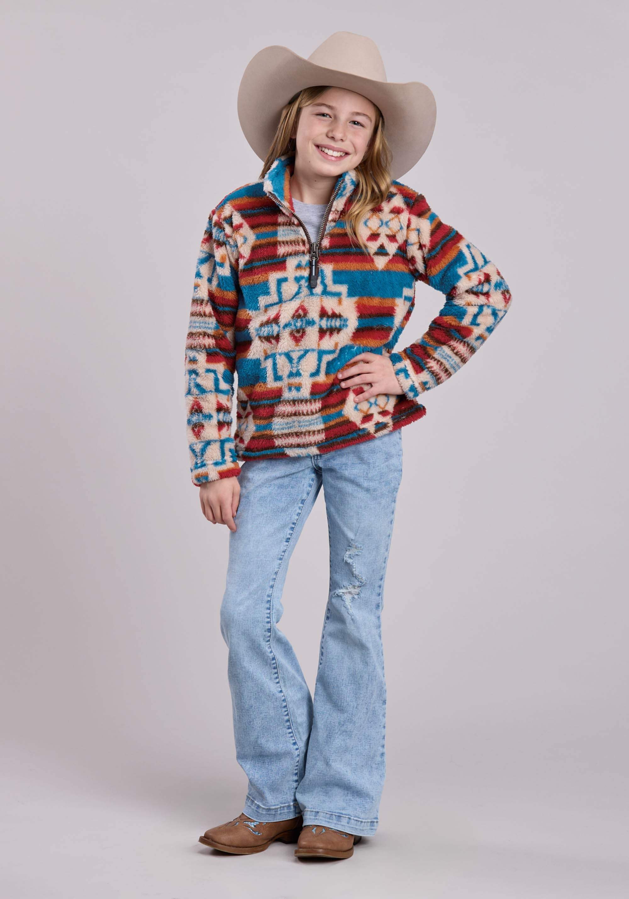 Roper Girls Jacket Snap 1/4 Zip Polar Fleece Pullover Western Jacket - Roper - Flyclothing LLC