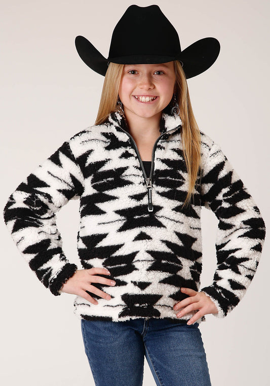 Roper Girls Womens  Polar Fleece  Black White Aztec Polar Fleece Pullover - Roper