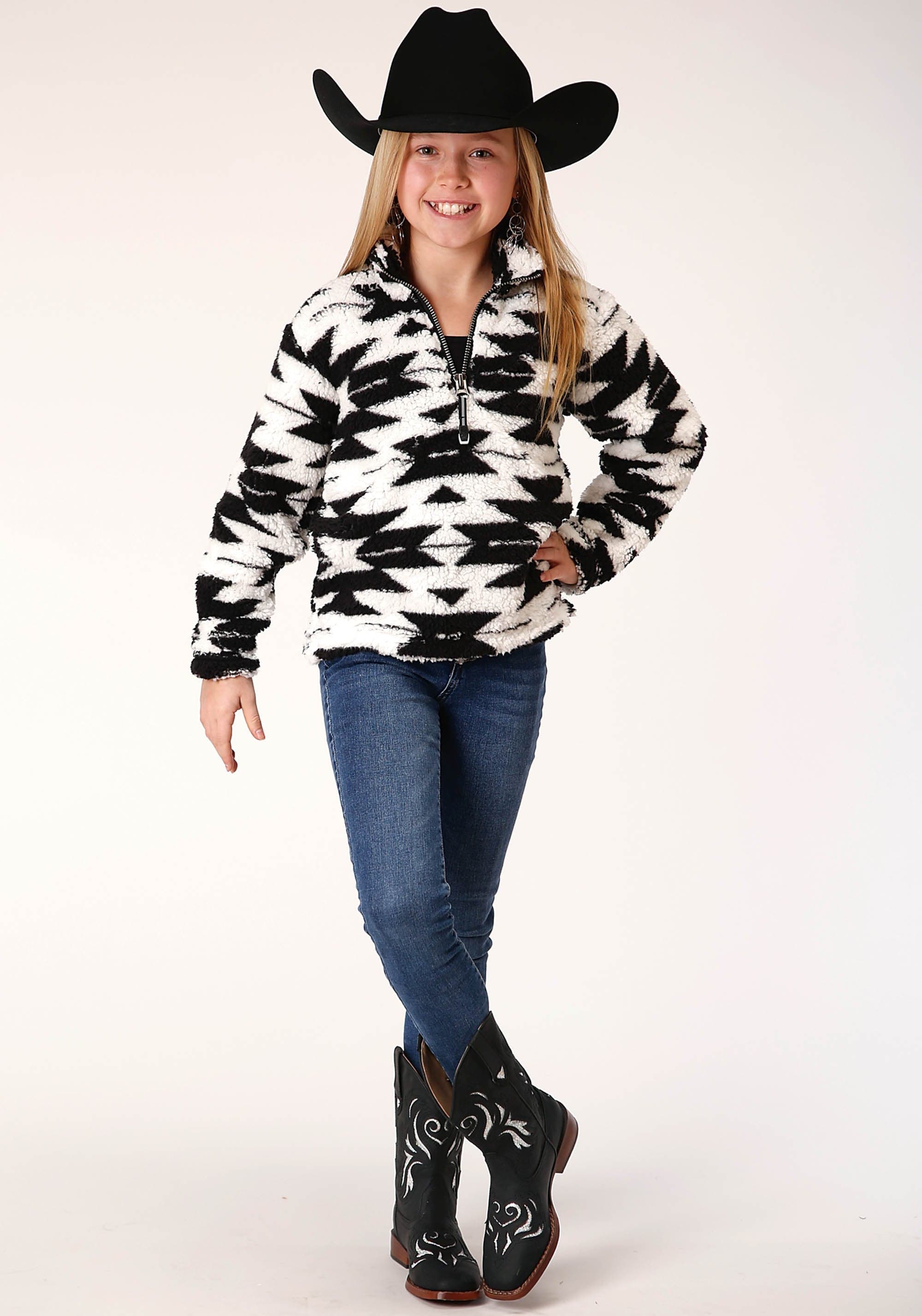 Roper Girls Womens  Polar Fleece  Black White Aztec Polar Fleece Pullover - Roper