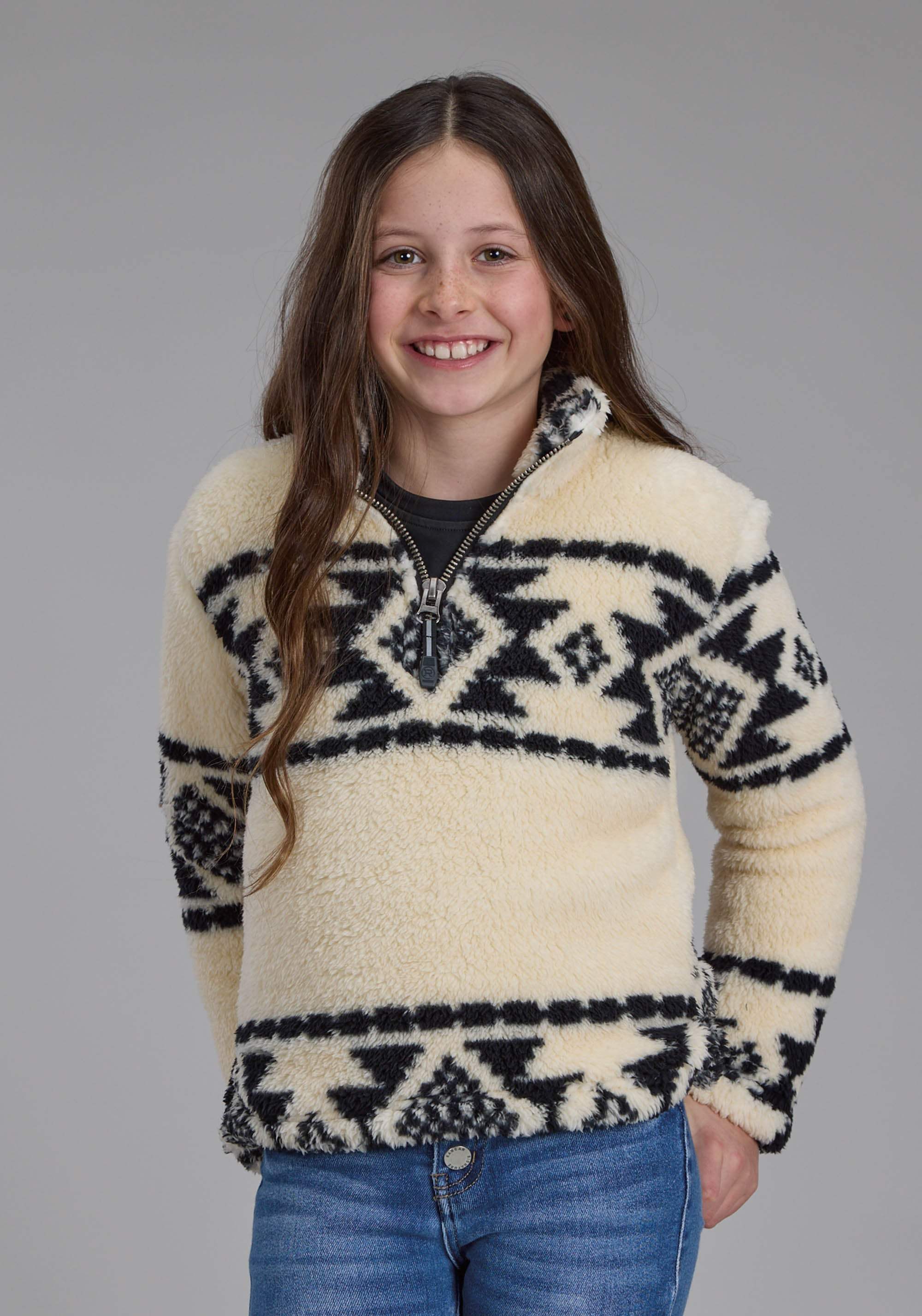 Roper Girls Black Cream Aztec Stripe Snap Jacket - Roper - Flyclothing LLC