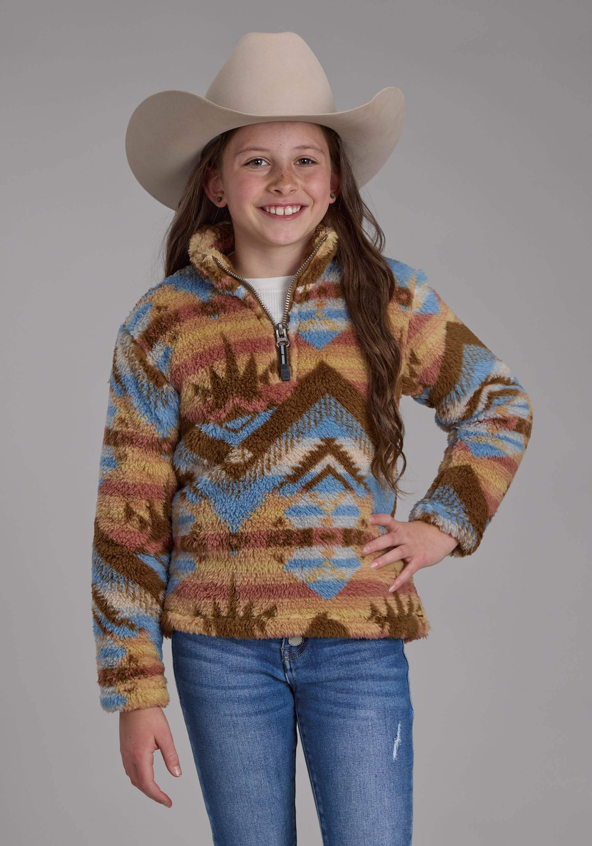 Roper Girls Brown Aztec Print Snap Jacket - Roper - Flyclothing LLC