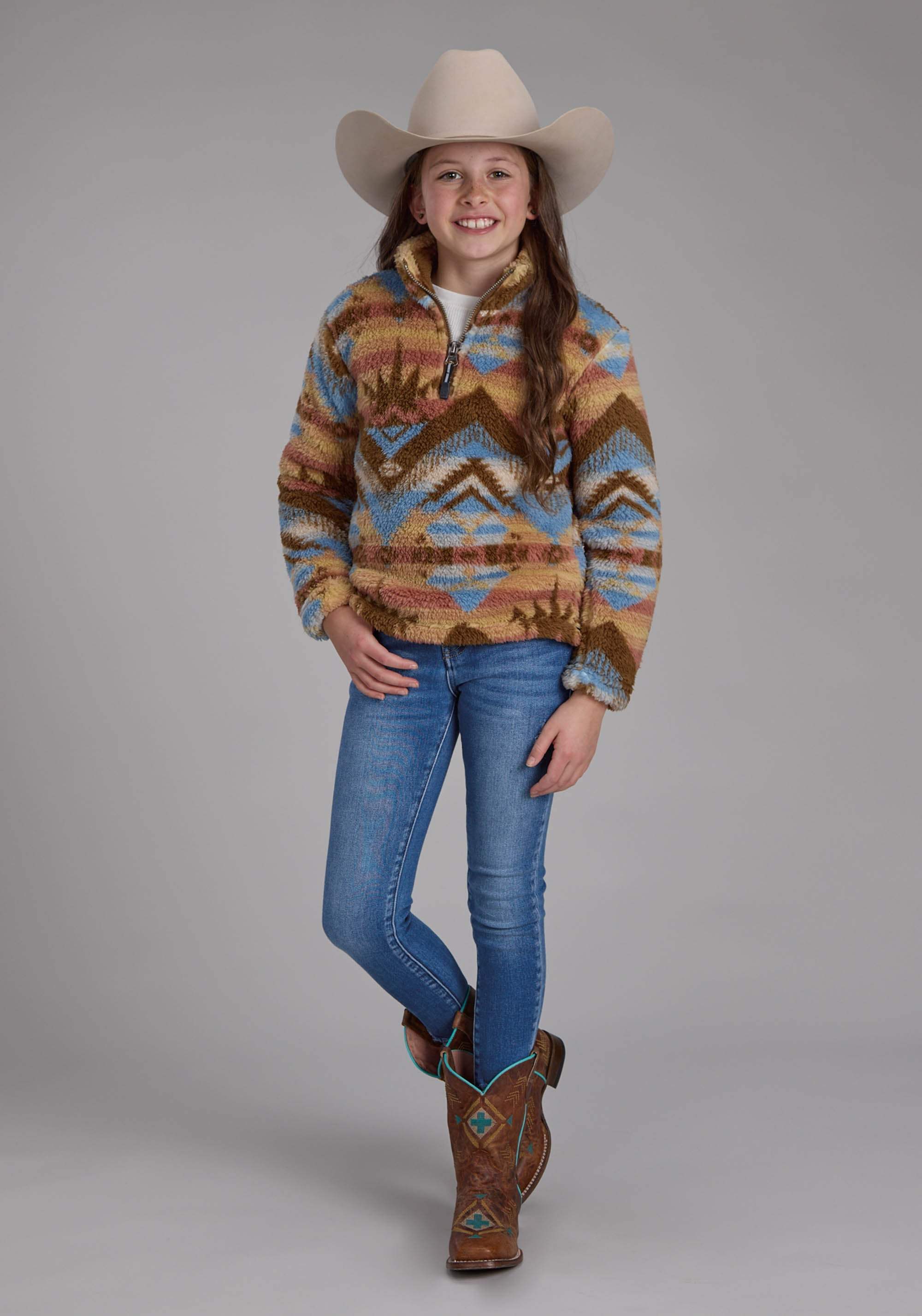 Roper Girls Brown Aztec Print Snap Jacket - Roper - Flyclothing LLC