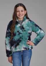 Roper Girls Blue Tie Dye Polar Fleece Snap Jacket