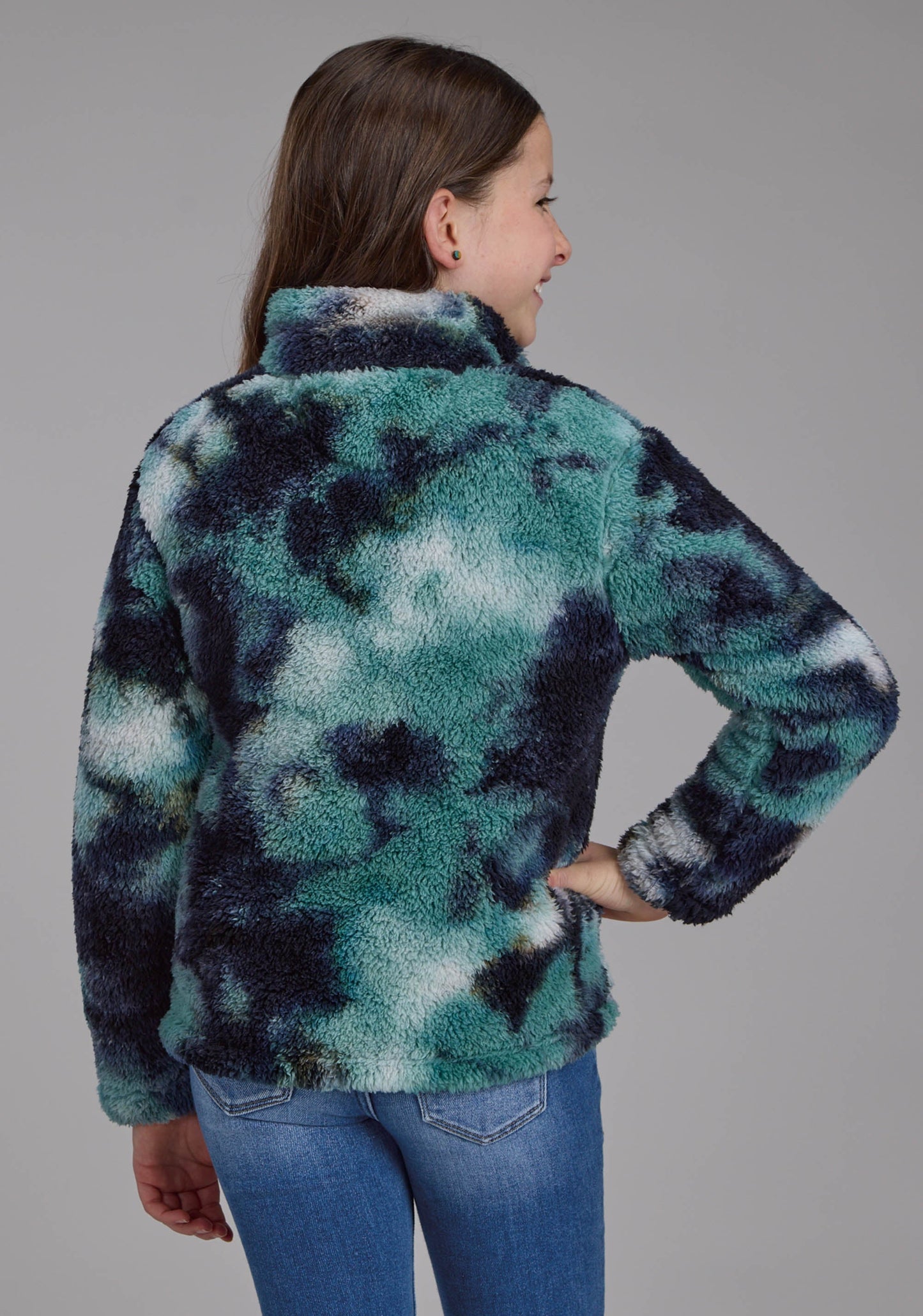 Roper Girls Blue Tie Dye Polar Fleece Snap Jacket