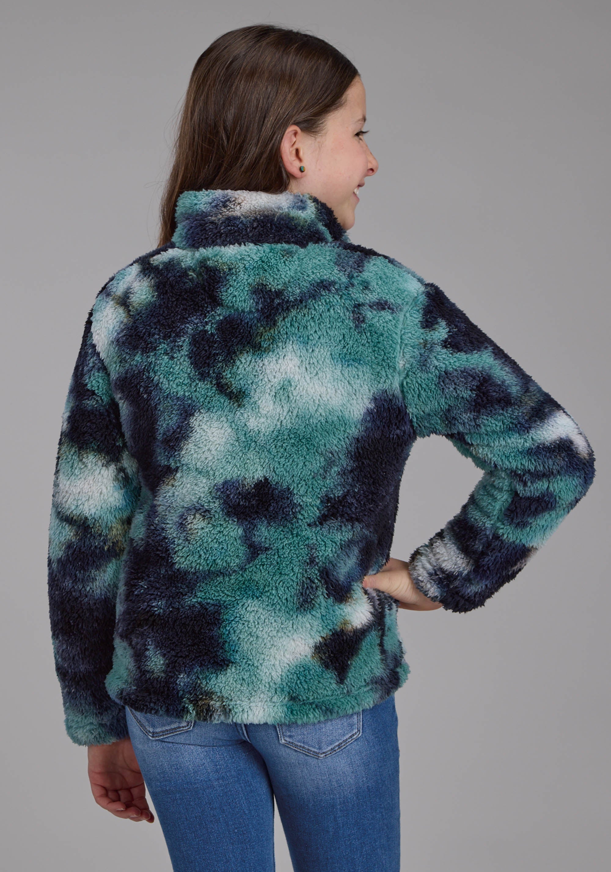 Roper Girls Blue Tie Dye Polar Fleece Snap Jacket