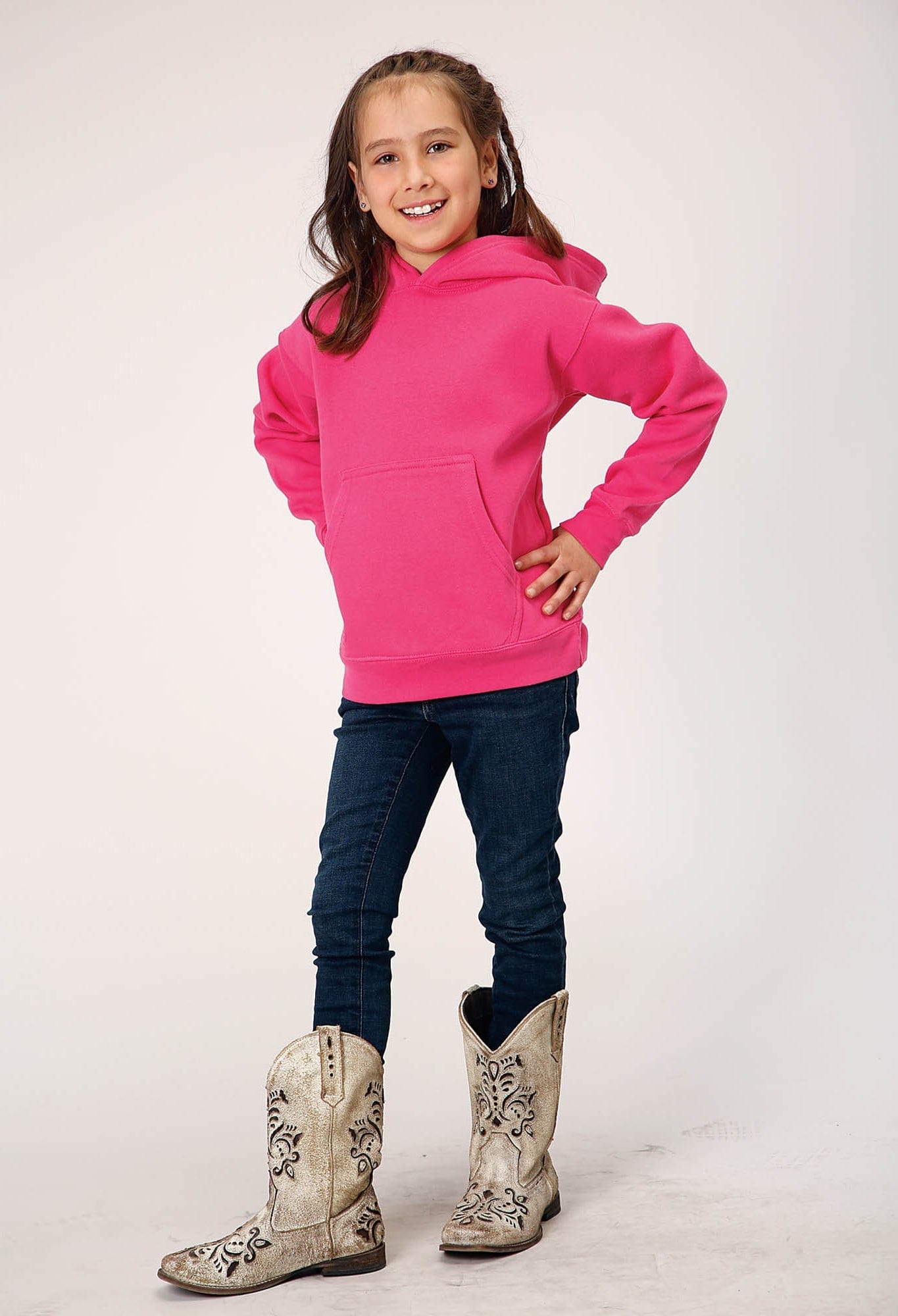 Roper Girls Pink Pullover Hoodie With Front Pocket - Roper