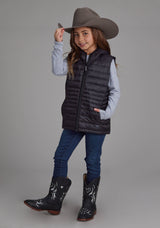 Roper Girls Black Nylon Hooded Zipper Vest