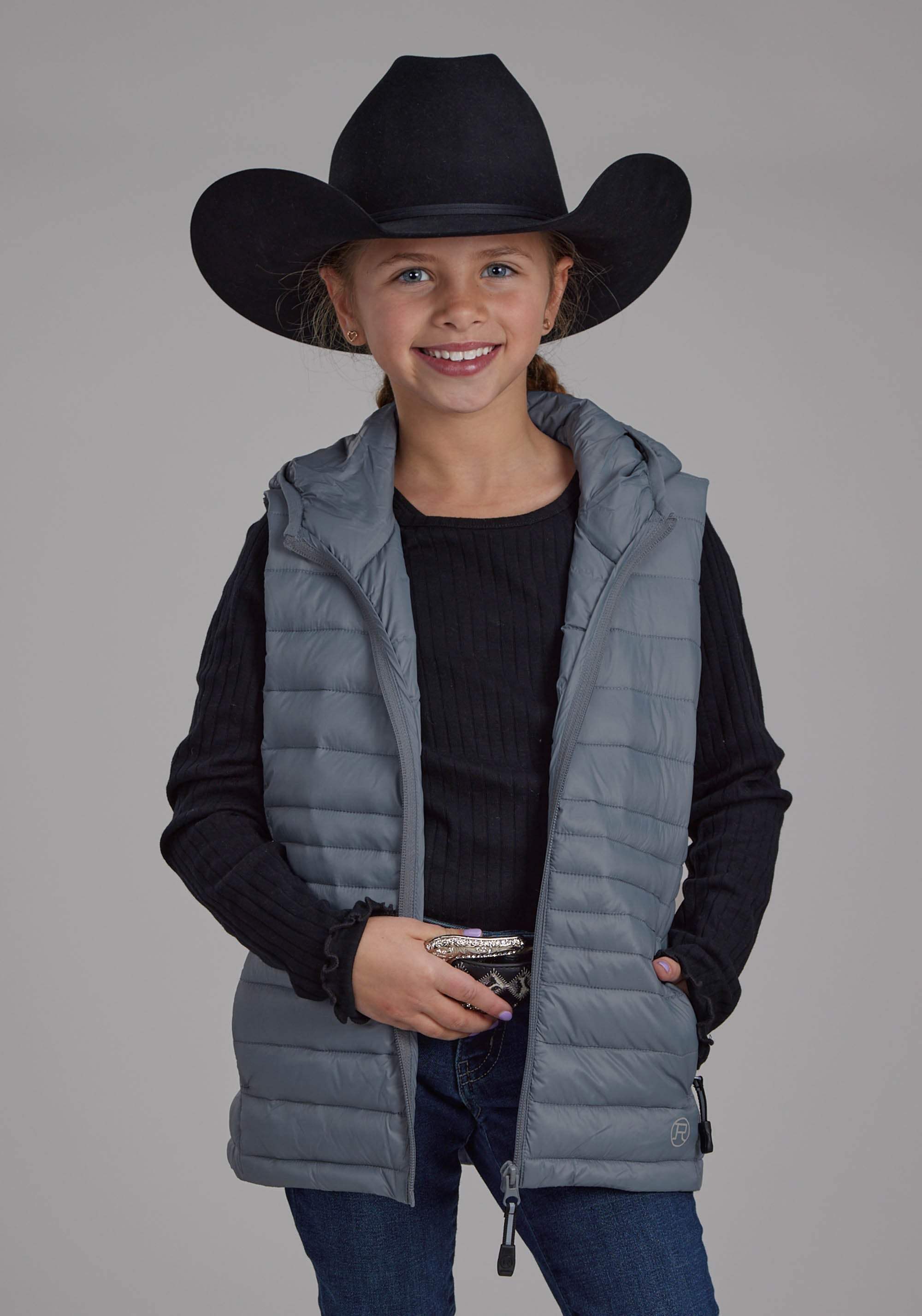 Roper Girls Silver Blue Hooded Zipper Vest - Roper - Flyclothing LLC