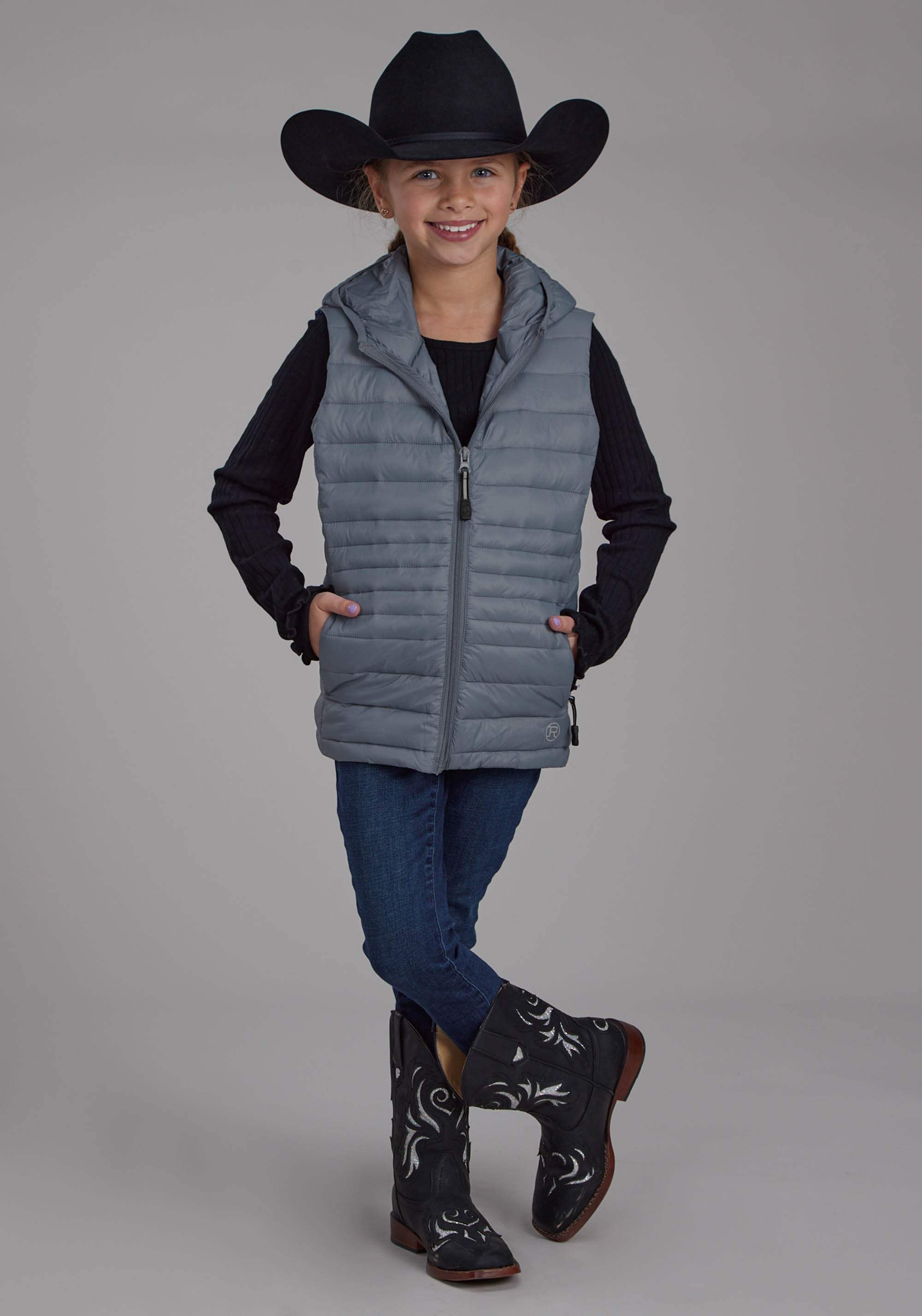 Roper Girls Silver Blue Hooded Zipper Vest - Roper - Flyclothing LLC