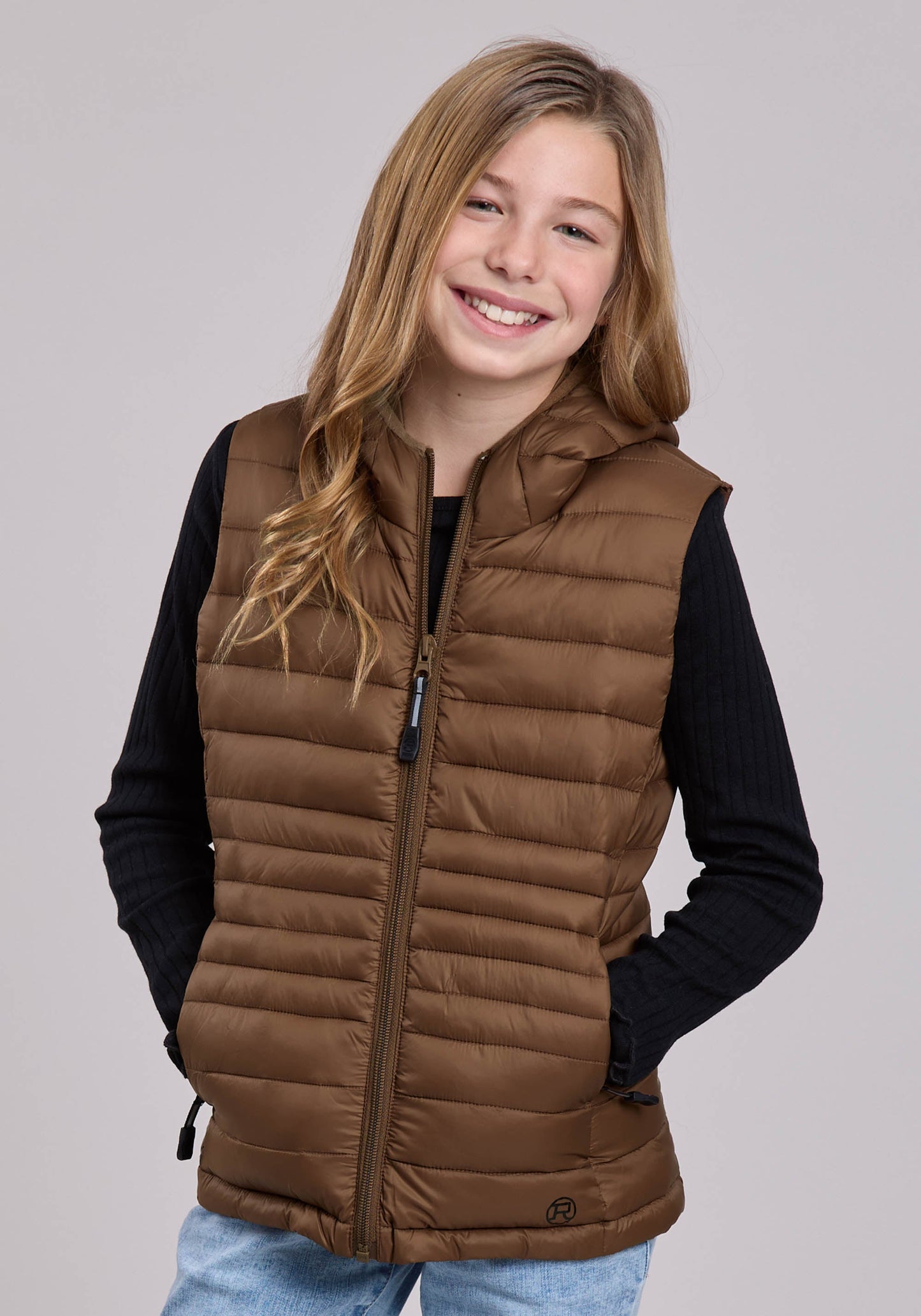 Roper Girls Vest Zipper Nylon Parachute Hooded Western Vest