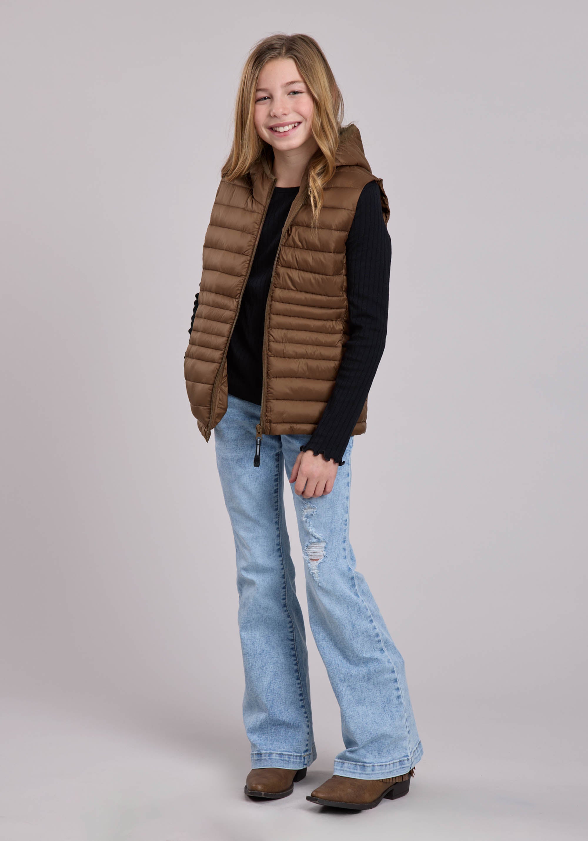 Roper Girls Vest Zipper Nylon Parachute Hooded Western Vest