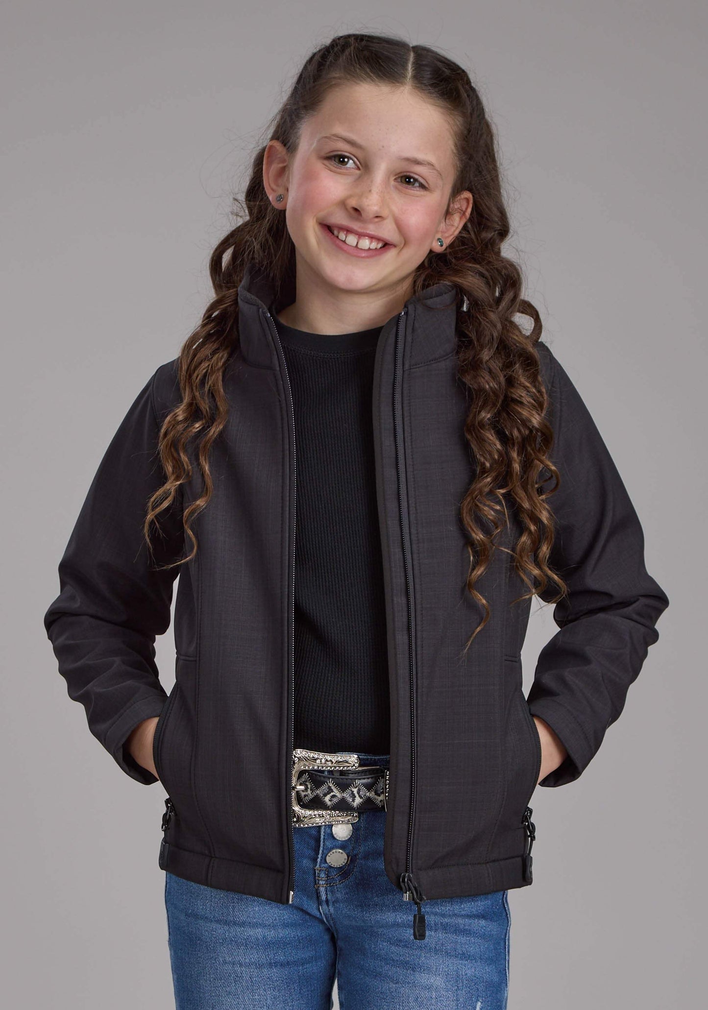 Roper Girls Charcoal Heather With Black Fleece Zipper Jacket - Roper - Flyclothing LLC