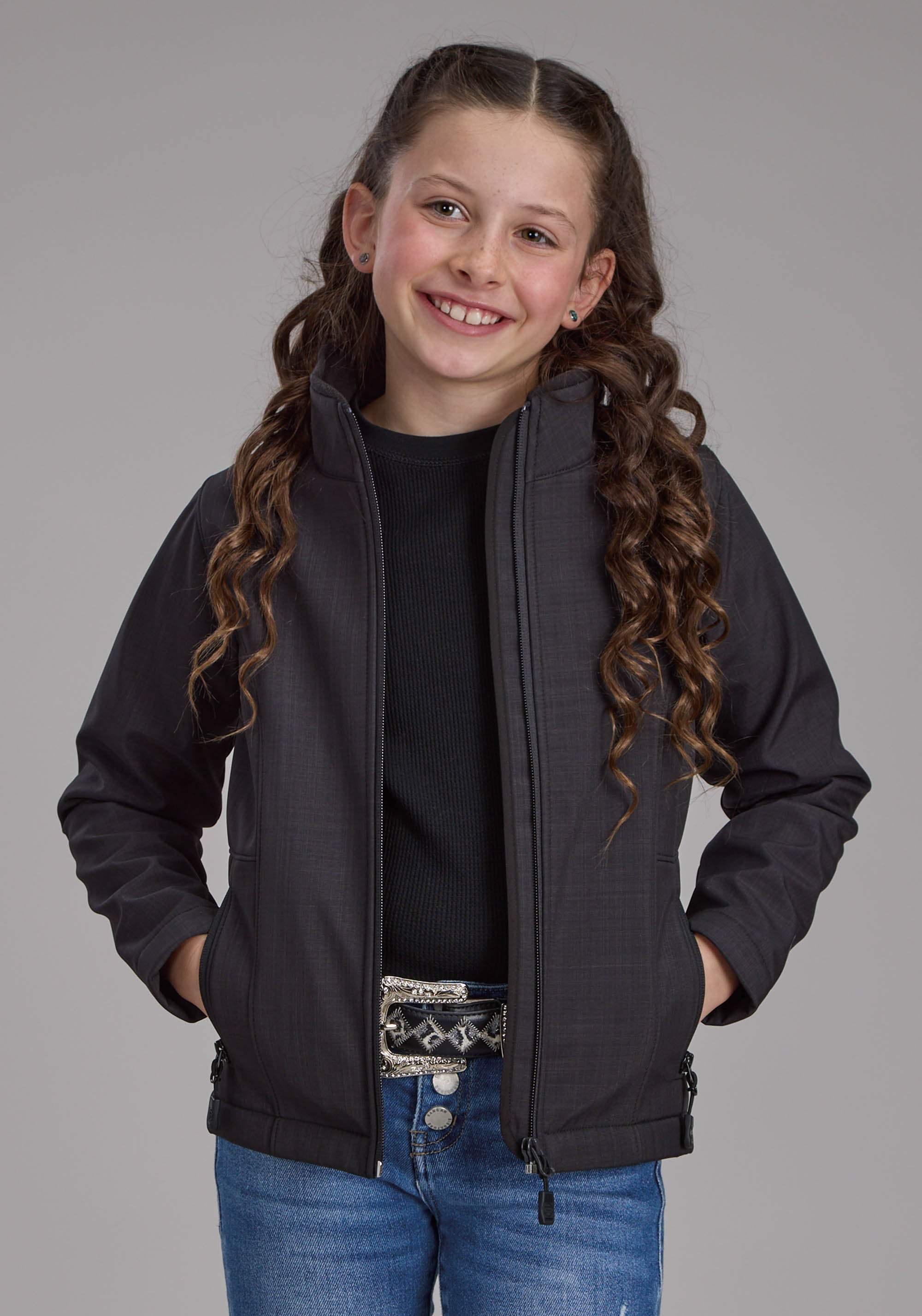 Roper Girls Charcoal Heather With Black Fleece Zipper Jacket - Roper - Flyclothing LLC