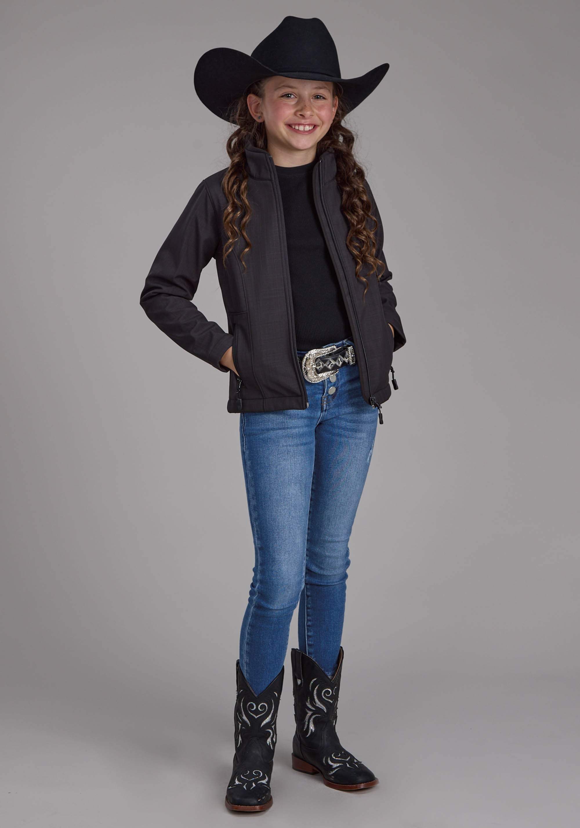 Roper Girls Charcoal Heather With Black Fleece Zipper Jacket - Roper - Flyclothing LLC