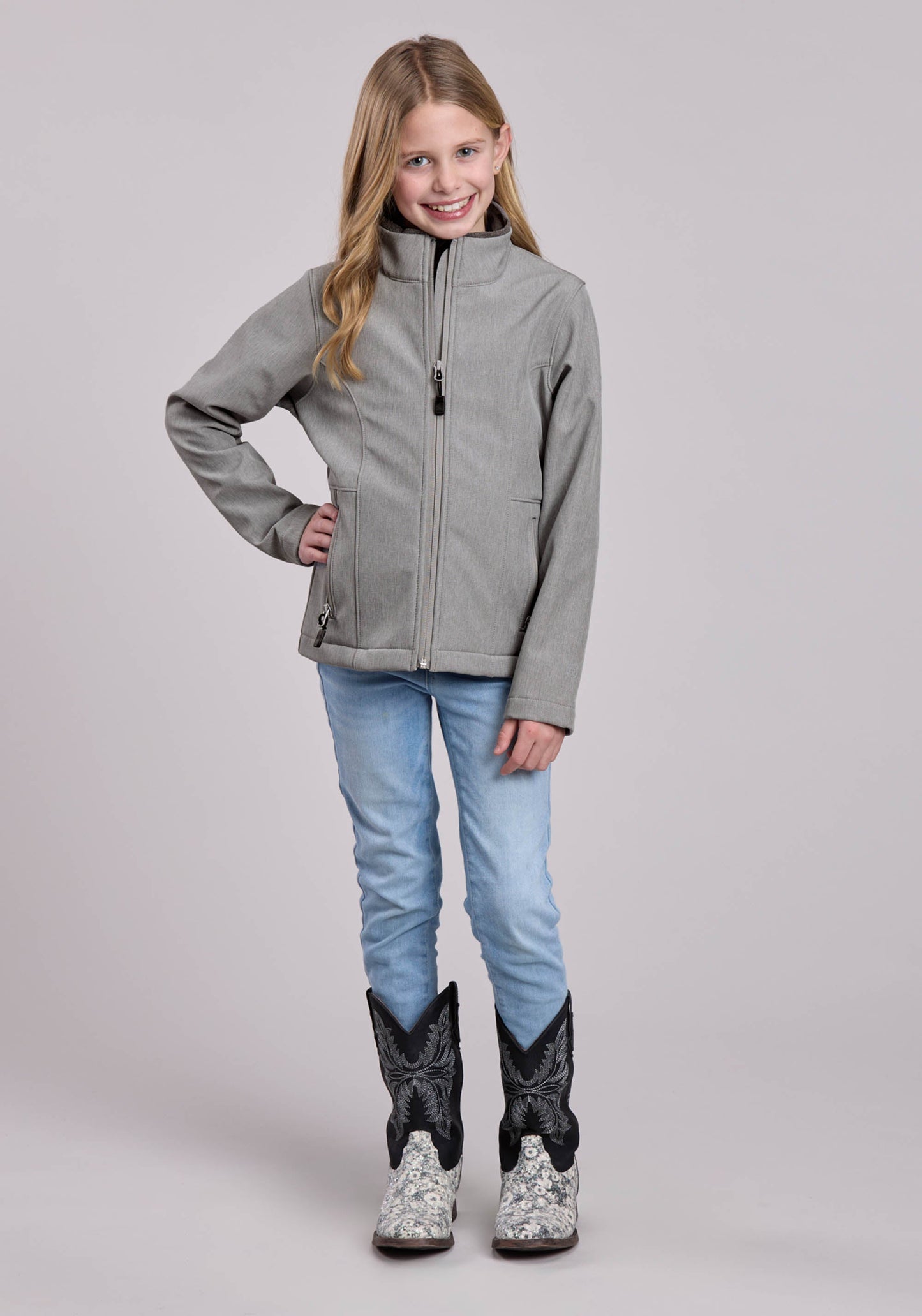 Roper Girls Jacket Zipper Cream Grey Stripe Western Jacket