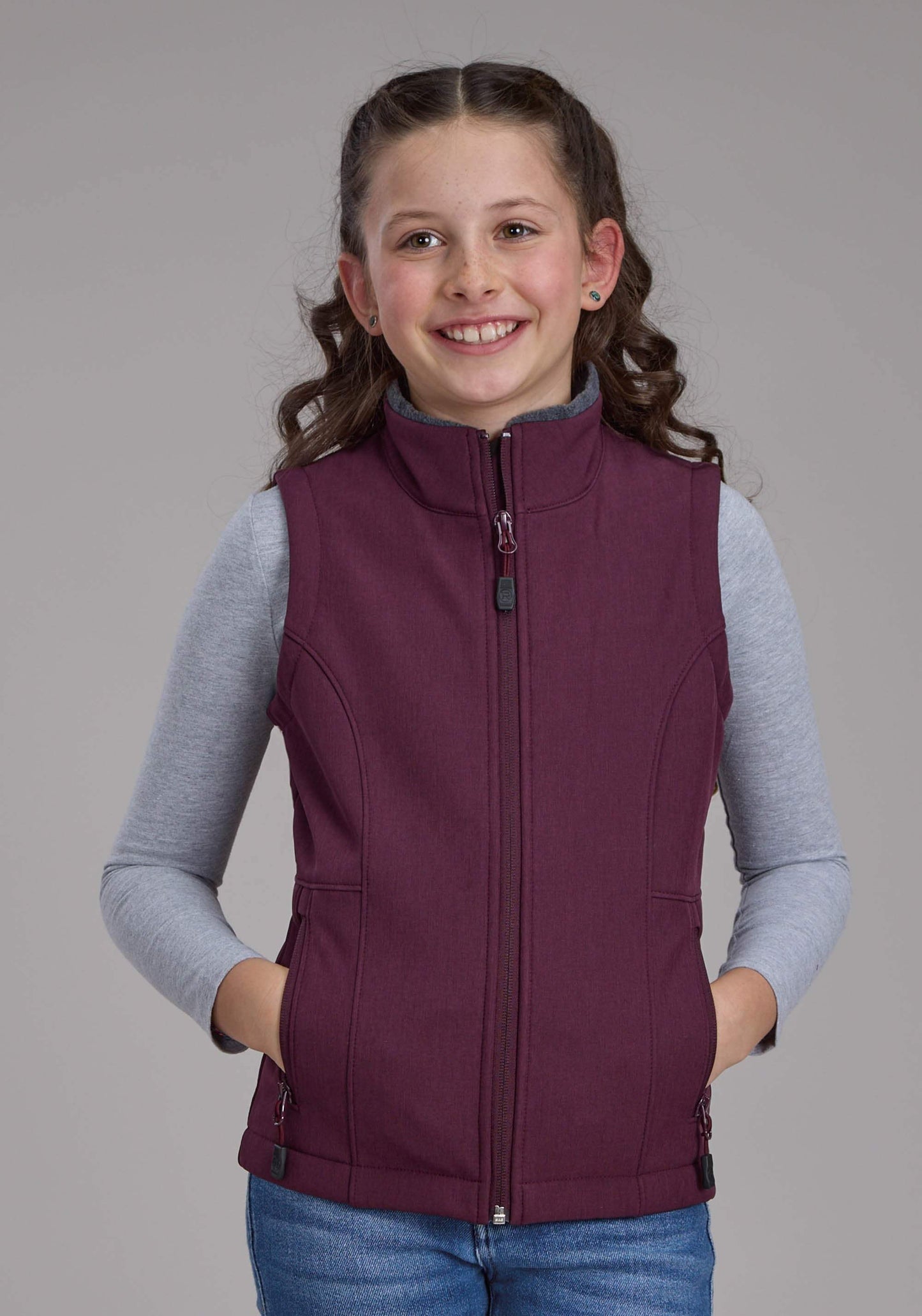 Roper Girls Wine Heather With Gray Fleece Zipper Vest - Roper - Flyclothing LLC