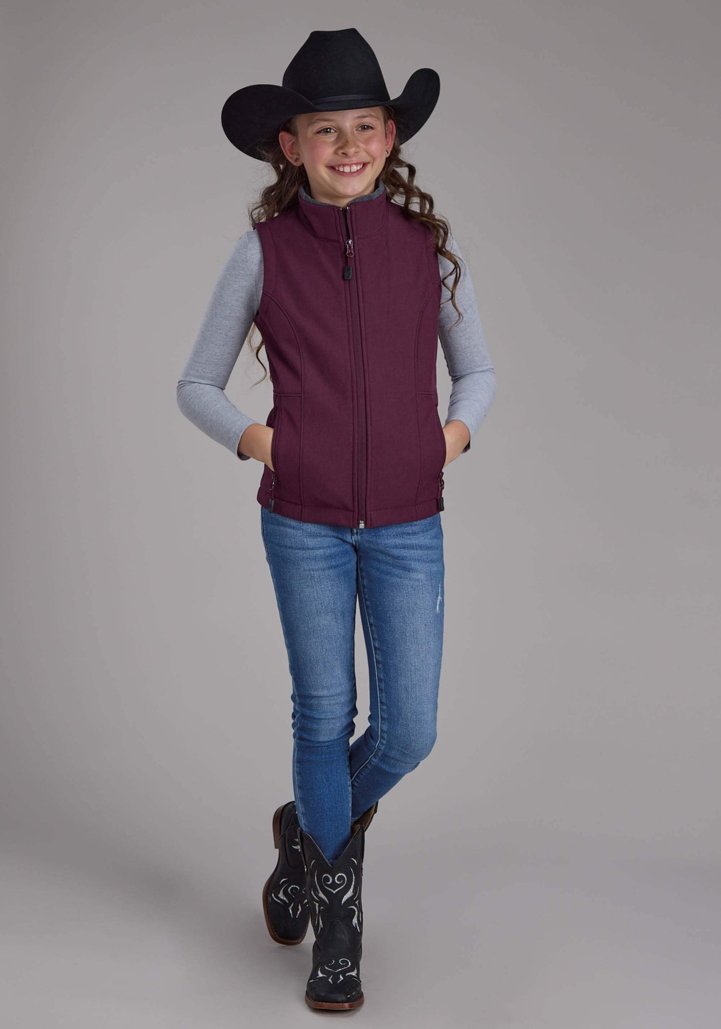 Roper Girls Wine Heather With Gray Fleece Zipper Vest - Roper - Flyclothing LLC