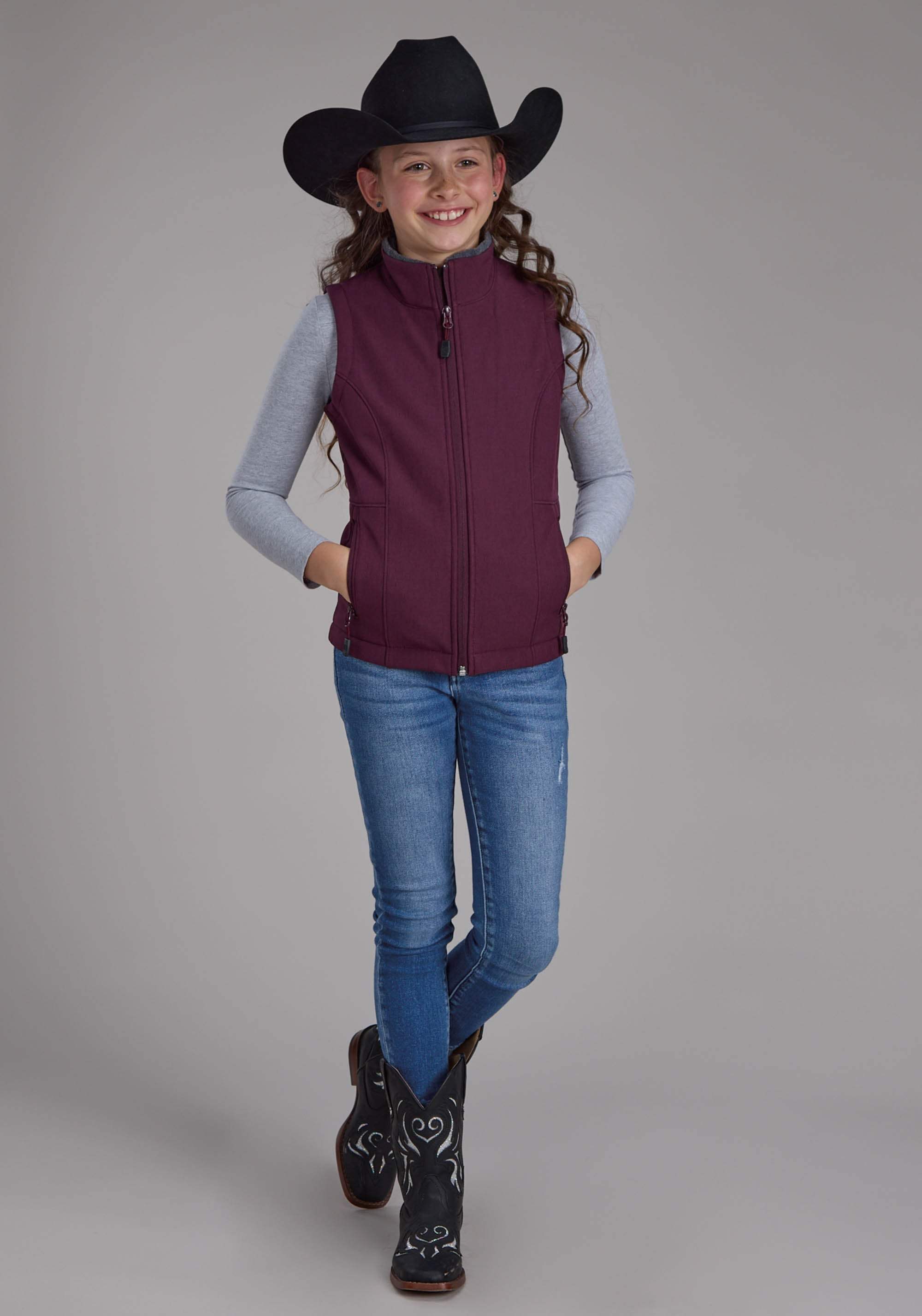Roper Girls Wine Heather With Gray Fleece Zipper Vest - Roper - Flyclothing LLC