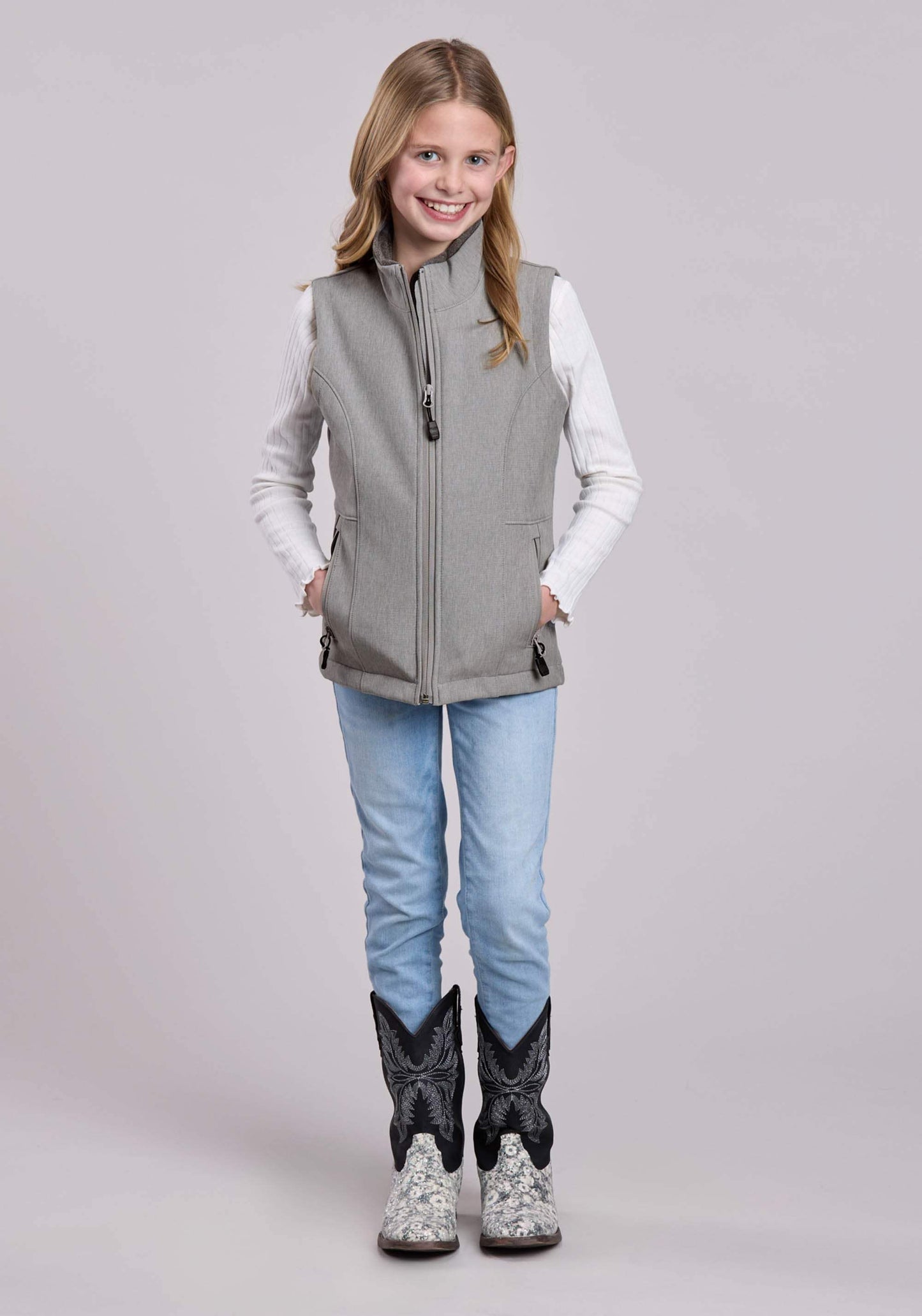 Roper Girls Vest Zipper Cream Grey Stripe Western Vest - Roper - Flyclothing LLC