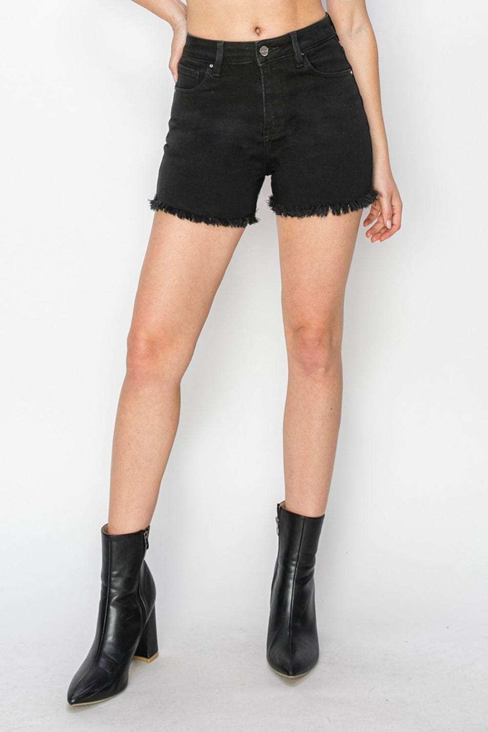 RISEN Full Size High Waist Raw Hem Denim Shorts - Trendsi - Flyclothing LLC