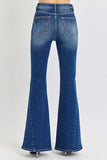 RISEN Distressed Button-Fly Flare Jeans - Trendsi