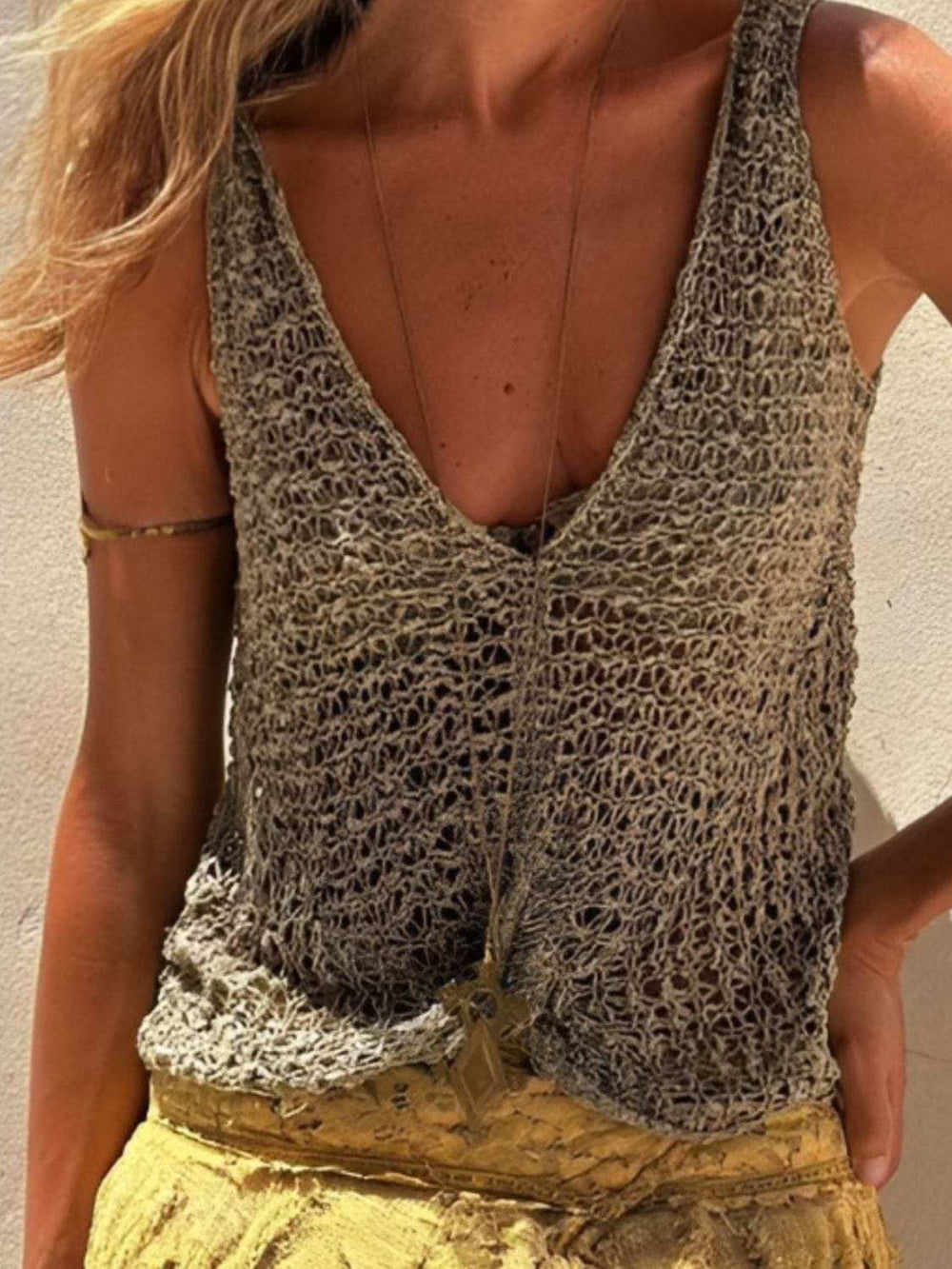 Crochet V-Neck Tank - Trendsi - Flyclothing LLC