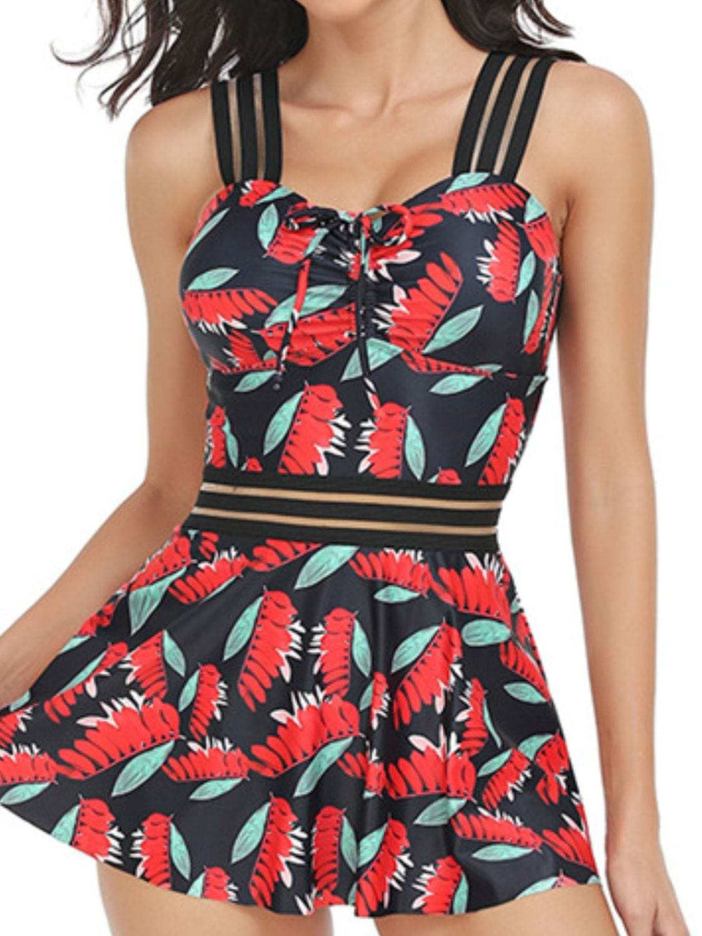 Ruched Printed Sweetheart Neck Two-Piece Swim Set - Trendsi - Flyclothing LLC