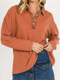 Long Sleeve Thermal Knit Polo Top - Trendsi - Flyclothing LLC