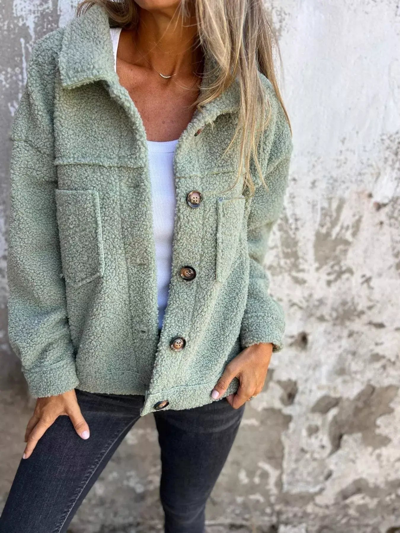 Full Size Single-Breasted Sherpa Shacket Plus Size - Trendsi - Flyclothing LLC