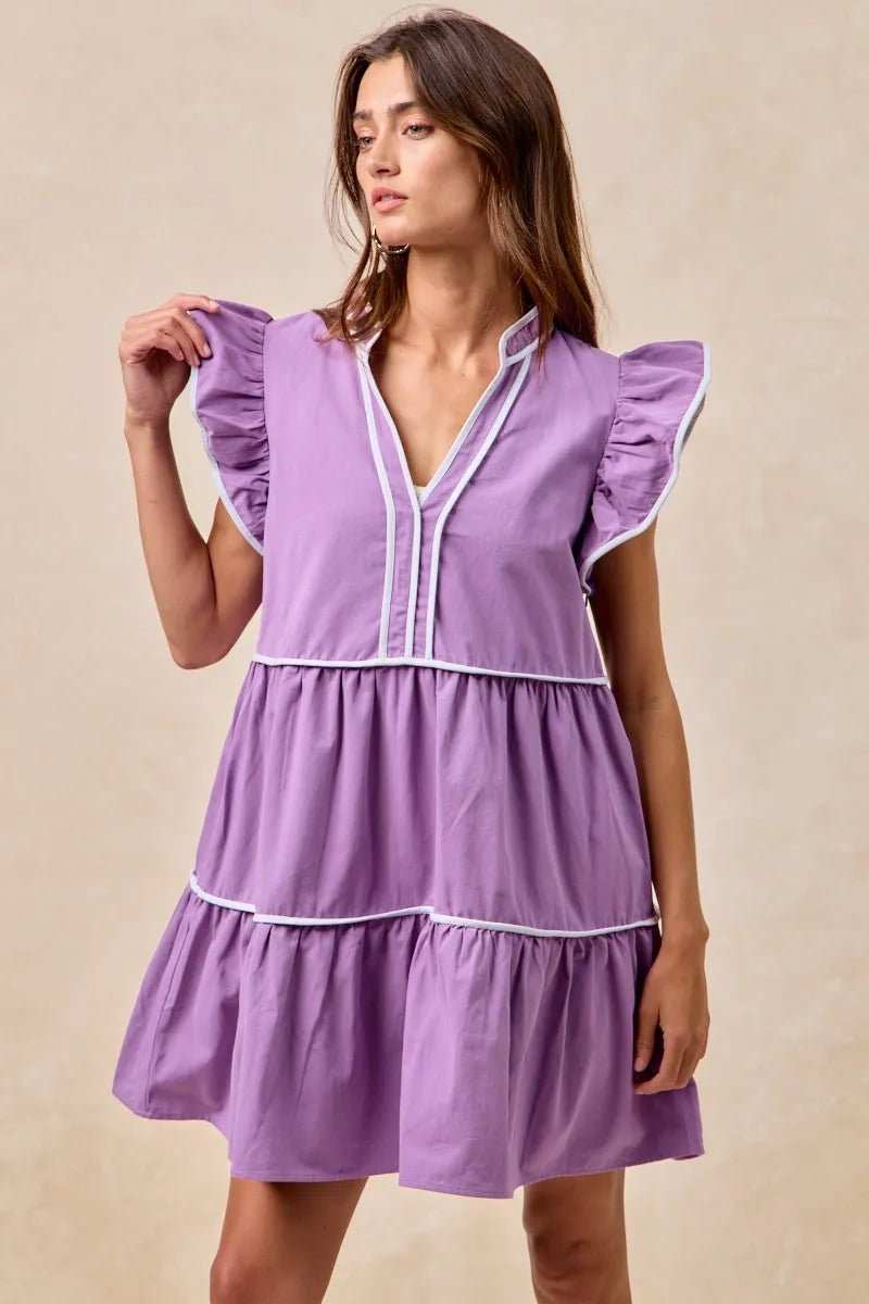 BiBi Gameday Theme Contrast Binding Ruffled Dress - Trendsi - Flyclothing LLC