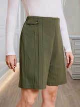 High-Waisted Pleated Shorts with Button Detail - Trendsi - Flyclothing LLC