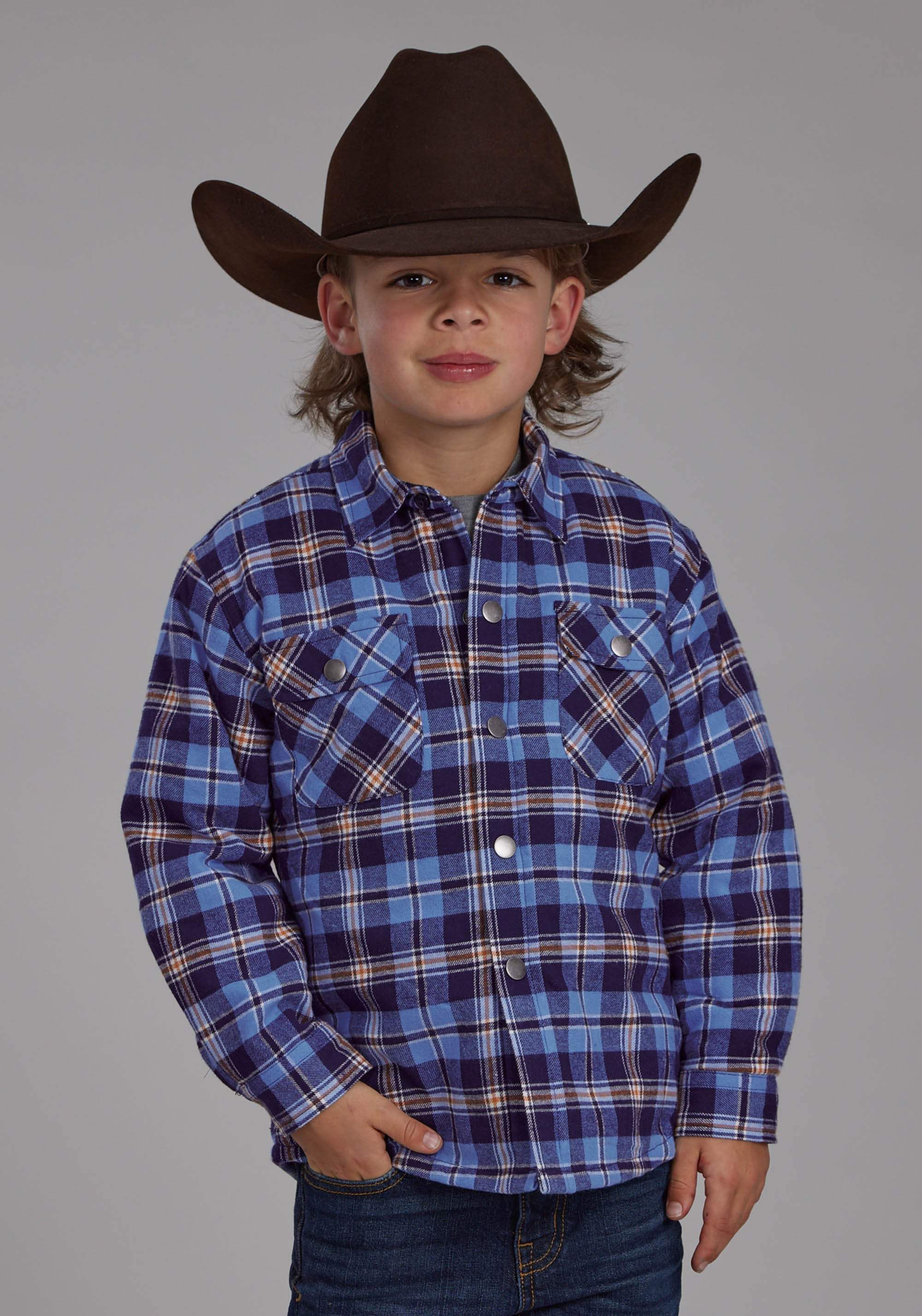 Roper Boys Sherpa Lined Flannel Shirt Snap Jacket - Roper - Flyclothing LLC