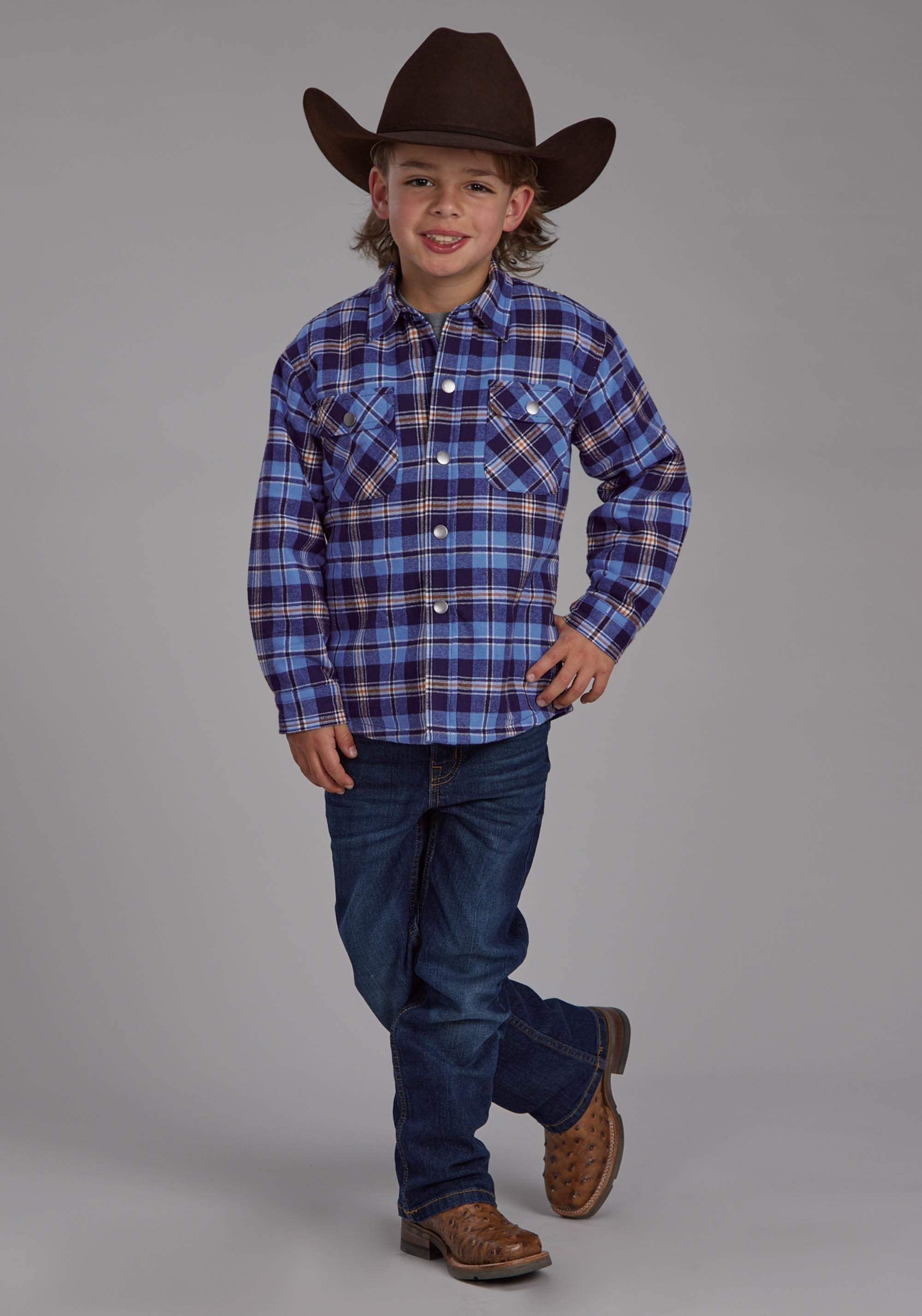 Roper Boys Sherpa Lined Flannel Shirt Snap Jacket - Roper - Flyclothing LLC